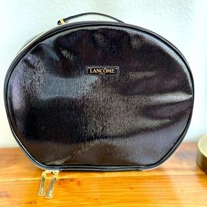 NWOT Large Lancôme Patent Black Round Cosmetic Traveling Case